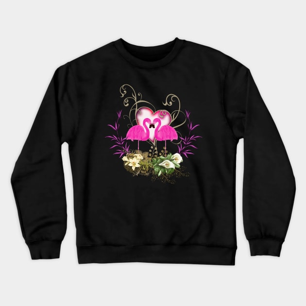 Flamingo in love, heart and flowers Crewneck Sweatshirt by Nicky2342